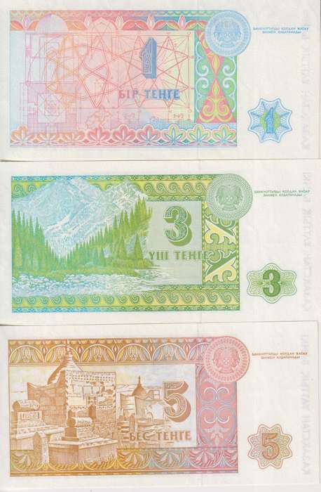KAZAKHSTAN 1 , 3, 5 TENGE 1993 P7,8,9 UNC