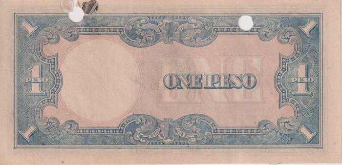 WORLD WAR 2 - PHILIPPINES 1 PESOS Japanese occupation 1943 P108 VG (PUNCED HOLES)