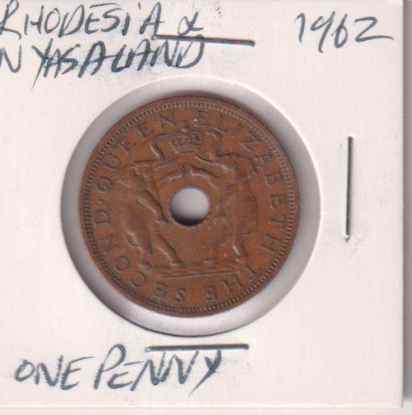 RHODESIA & NYASALAND  1 PENNY 1962 IN COIN FLIP
