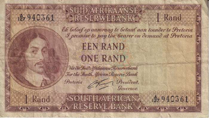REPUBLIC OF SOUTH AFRICA - 1 RAND G.Rissik A/127 1962 #A/E 315  F