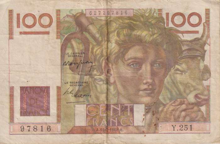 FRANCE 100 FRANCS 1948 P128b F