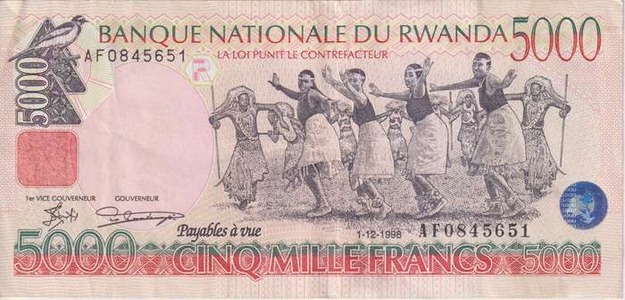 RWANDA 5000 FRANCS 1998 P28 VF