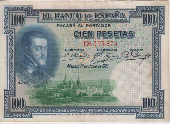 SPAIN 100 PESETAS 1925 P-69 XF