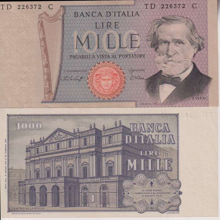 Italy 1000 Lire 1980 P-101h  Giuseppe VERDI  UNC