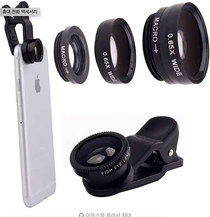 3-in-1 Smartphones, tablets Camera Lens Kit with Clip - Wide Angle, Fisheye & Macro Lenses