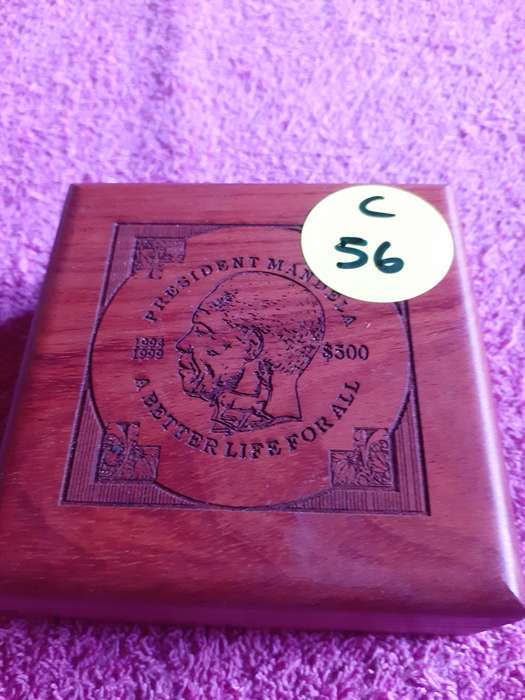 Empty Wooden Coin Holder Box. President Mandela - A better life for all 1994 - 1999