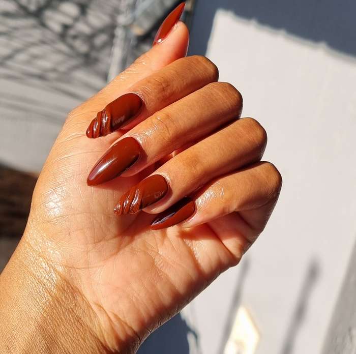 MBF Elegant Almond Press-On Nails - Rich Burgundy with Swirl (Small & Medium Sizes)