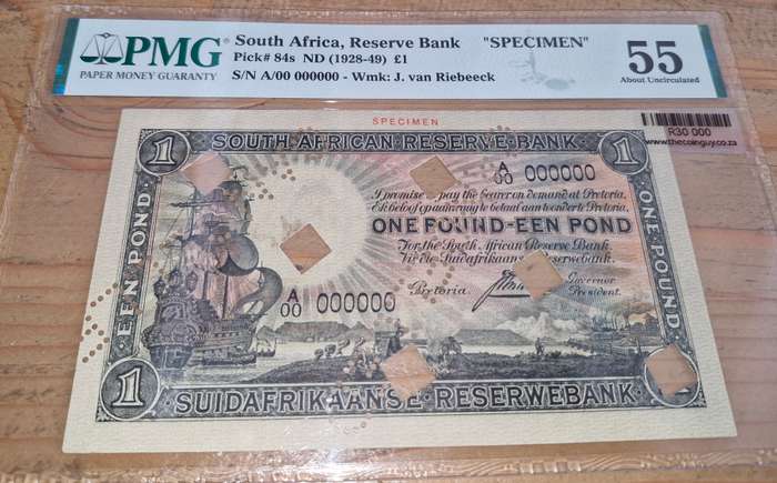 1932-1944 South Africa J Postmus 1 Pound Specimen PMG Graded