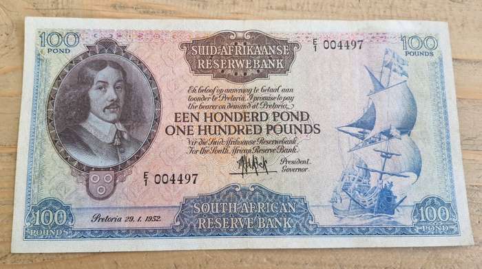1952 South Africa MH De Kock 100 Pounds Graded AU50!!!