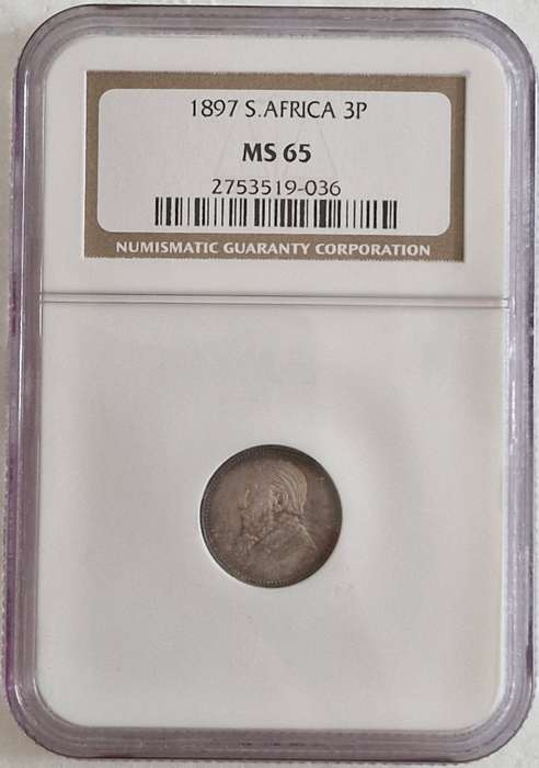 1897 ZAR Kruger Tickey 3p NGC Graded MS65