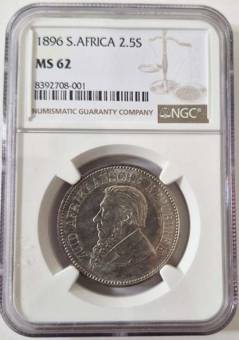 *1896 ZAR Kruger Halfcrown 2/6 NGC Graded MS62