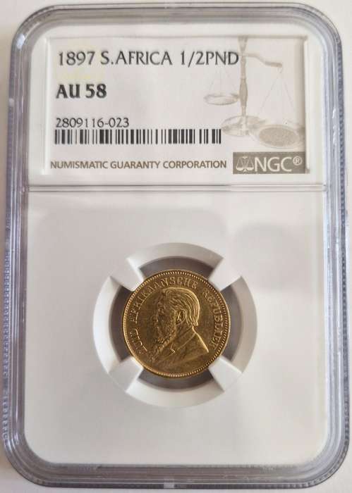 1897 ZAR Kruger Pond + Halfpond Combo NGC Graded AU58