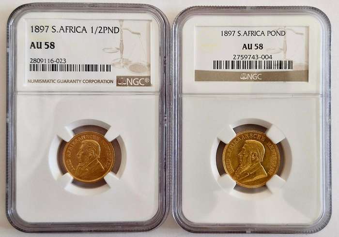 1897 ZAR Kruger Pond + Halfpond Combo NGC Graded AU58