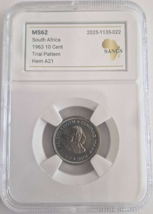 1963 Scarce South Africa 10c/5c Pattern Graded MS62 Hern A21