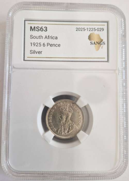 1925 Union of South Africa 6 Pence Graded MS63