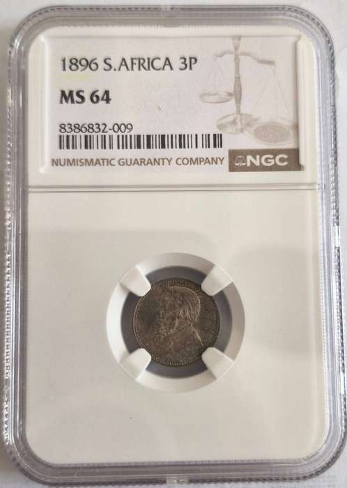 *1896 ZAR Kruger Tickey 3p NGC Graded MS64
