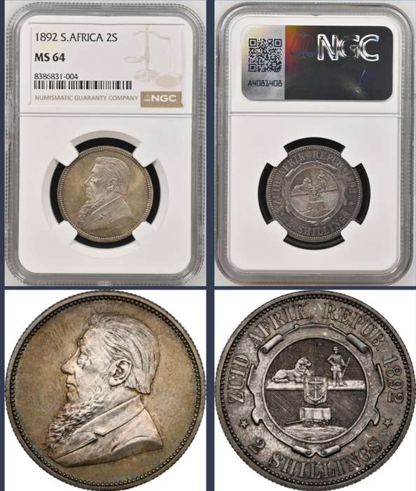 *1892 ZAR Kruger 2 Shillings NGC Graded MS64