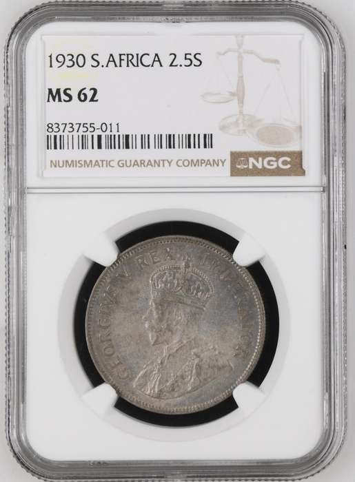 1930 Union of South Africa Silver Halfcrown NGC Graded MS62