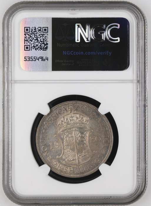 1930 Union of South Africa Silver Halfcrown NGC Graded MS62