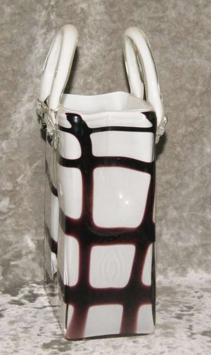 Czechoslovakian art glass handbag shaped vase
