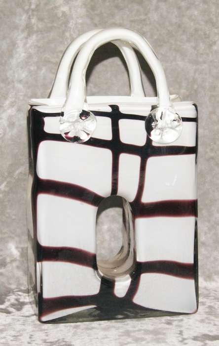 Czechoslovakian art glass handbag shaped vase