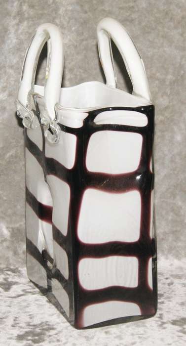 Czechoslovakian art glass handbag shaped vase