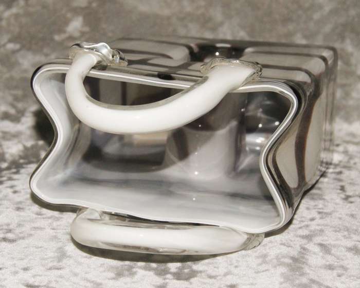 Czechoslovakian art glass handbag shaped vase
