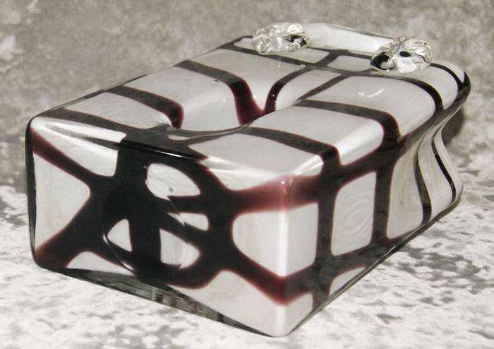 Czechoslovakian art glass handbag shaped vase
