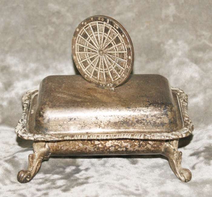 Silver plated footed darts trophy trinket box