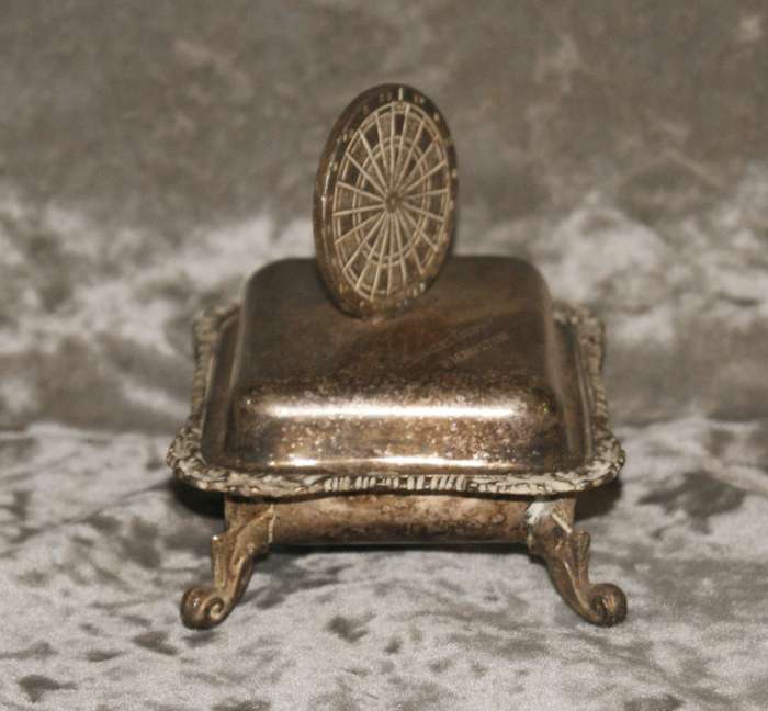 Silver plated footed darts trophy trinket box