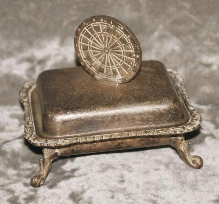 Silver plated footed darts trophy trinket box