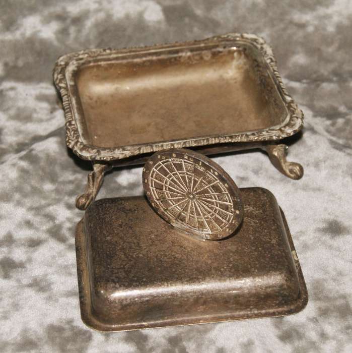 Silver plated footed darts trophy trinket box