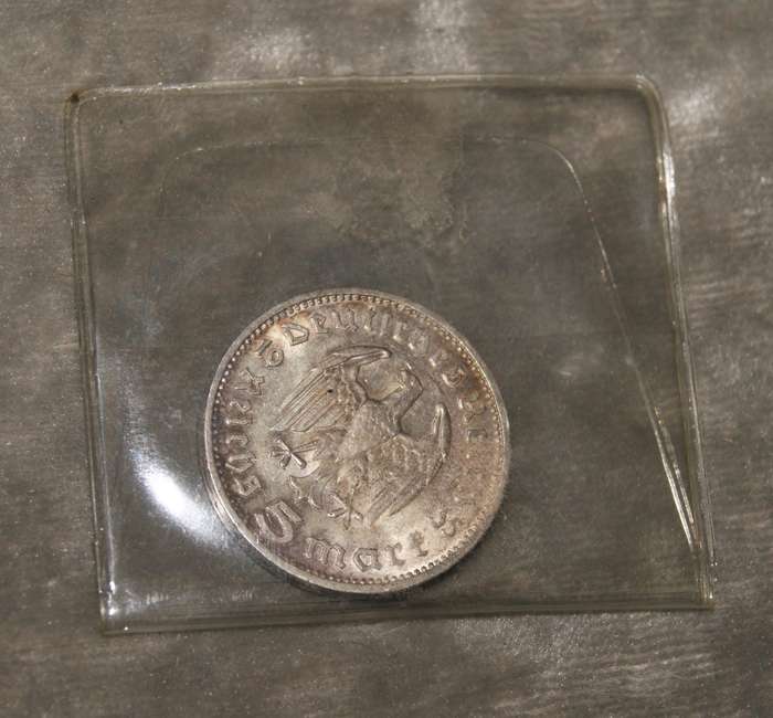 1935 Paul von Hindenburg 5 Mark (90% silver) F mint mark