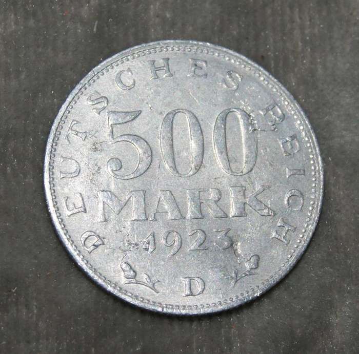 1923 500 Mark D mint mark coin XF