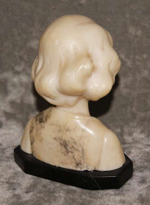 Antique hand carved alabaster bust on black marble plinth signed Prof Philo B