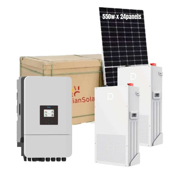Deye 16Kw Hybrid Single Phase Inverter & 2 x Dyness Powerbrick 14.3kw with 24 x 550w Canadian Solar