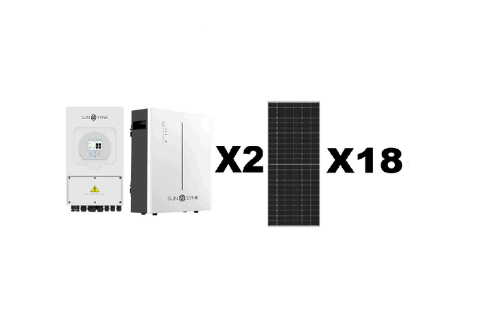 Sunsynk 8kW 1P Hybrid PV inverter and 2 X Sunsynk Battery LFP Wall Mount 5.32kWh 51.2V and 18X 550Wa