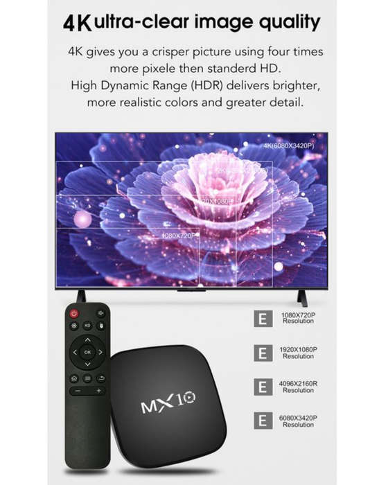 MX10 Smart TV Box - 4K Ultra HD video and High-speed WiFi