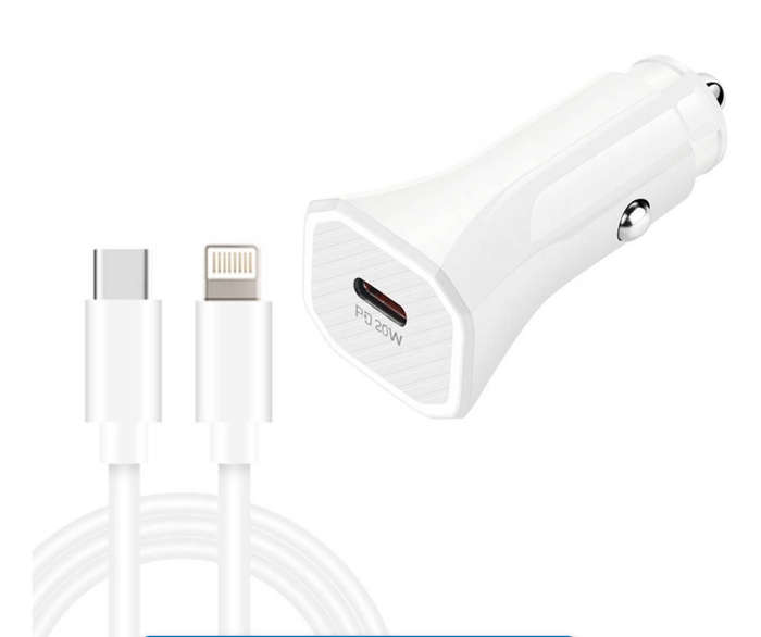 20W Type-C Power Adapter Car Charger with USB-C to Lightning Cable
