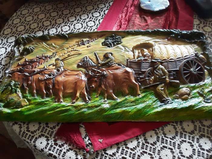 VOORTREKKER WAGON DRAWN BY OXEN - IMPRESSION/SCULPTURE