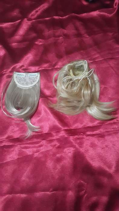 BLond Synthetic Drawstring Ponytail (Bun) and Fringe
