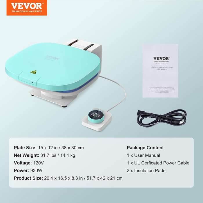 VEVOR Auto Heat Press Machine  Smart T-Shirt Press with Knob Control & Fast Mica Heating Plate