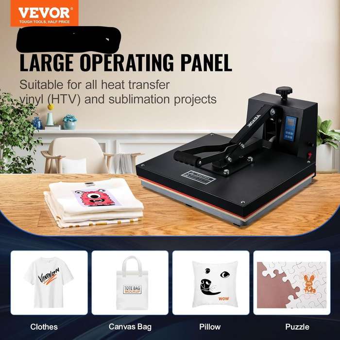 VEVOR 380×380mm Clamshell Flat Heat Press Machine  1400W