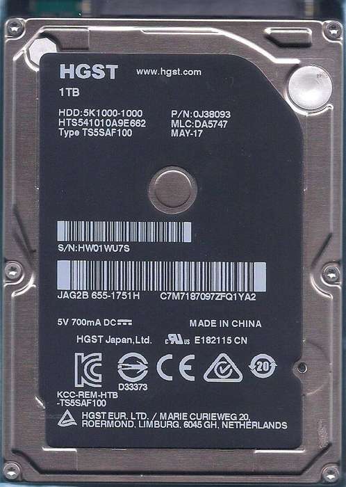 HGST 1TB 2.5" Hard Drive HDD:5K1000-1000 (HST541010A9E632) - Used Like New