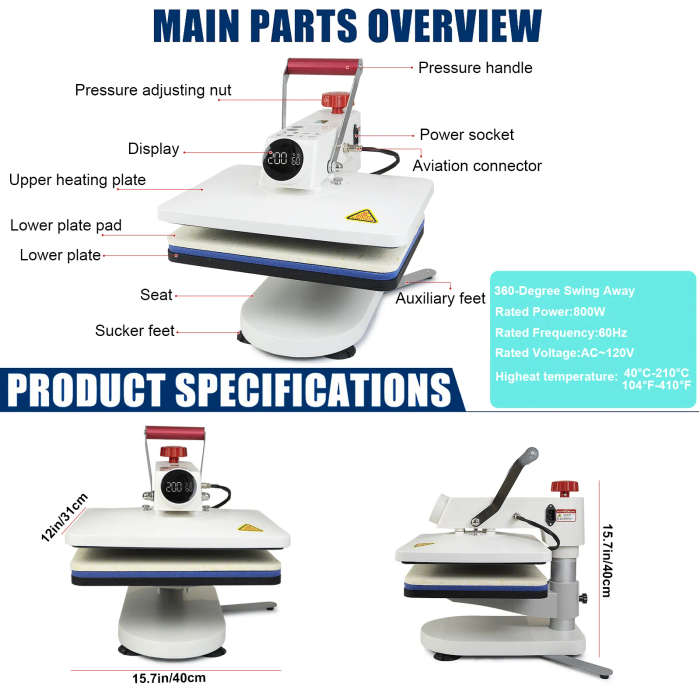 5-in-1 Digital Heat Press Machine 380mm x 290mm Multifunctional Sublimation + Fast Shipping