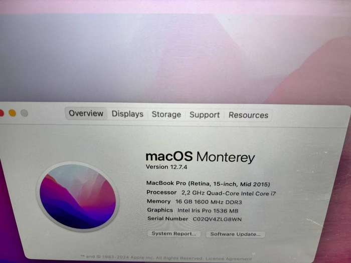 Apple MacBook Pro 15" Retina (Mid 2015)  i7 2.2GHz / 16GB RAM / 128GB SSD  A1398  MJLU2LL/A Used