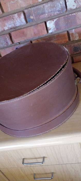 Vintage "It's a Paragon" Hat Box with Blue Feathered Hat Inside.