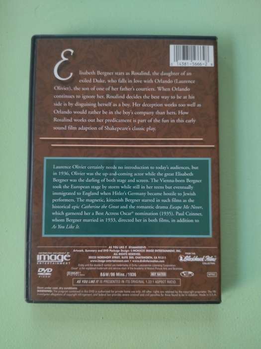 As You Like It (DVD) - Shakespeare play with Laurence Olivier and Elisabeth Bergner