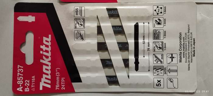 Makita Jigsaw Blades for Metal/PVC T-Shank_5 pieces_24TPI_B22