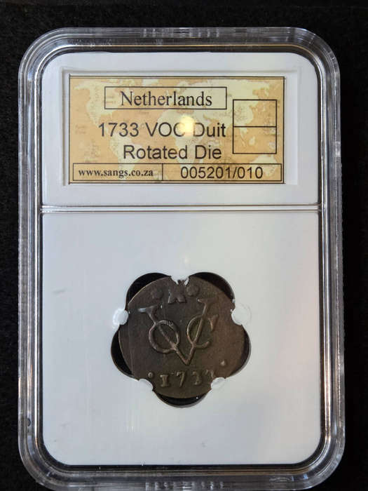 Netherlands 1733 VOC Duit with rotated Die